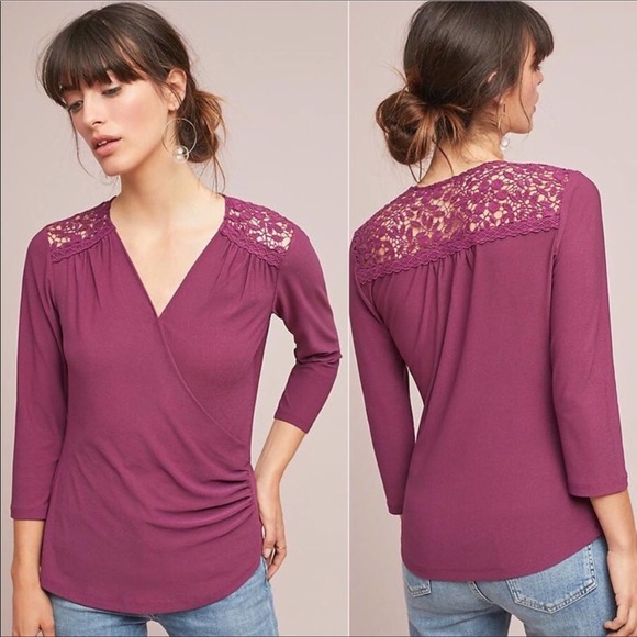 Maeve Purple Faux Wrap Lace Top Womens - Picture 1 of 9